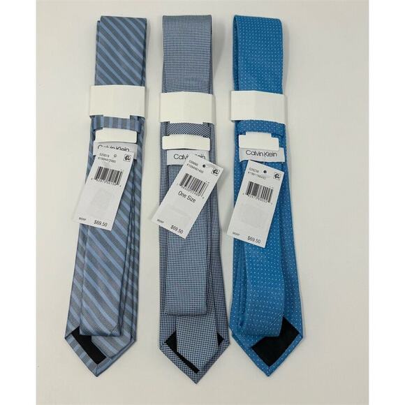 Calvin Klein Men's Neck Ties Set of 3 - Striped, Plaid, Blue Business Casual NWT - Picture 3 of 3